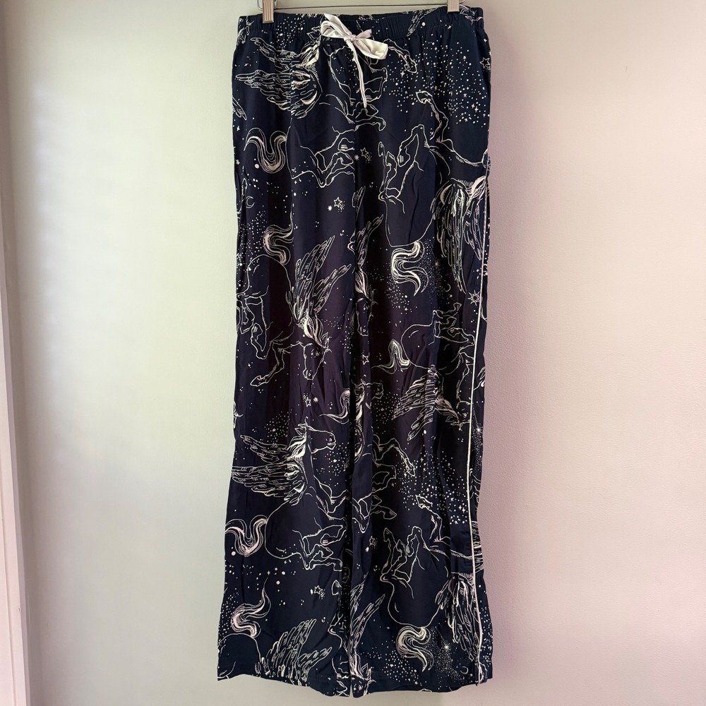 Victoria's Secret Pajama Pants Women Small Navy Pegasus Celestial Excellent Wide